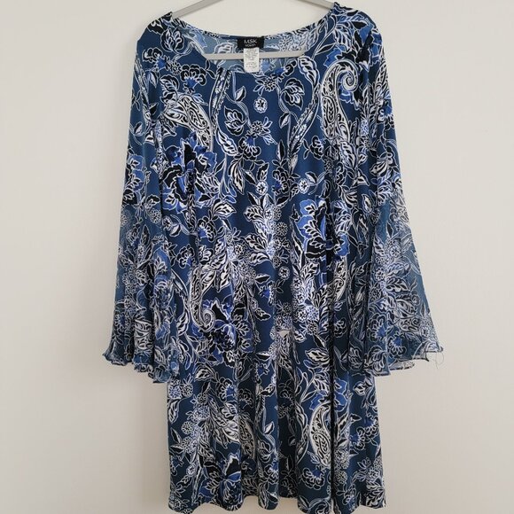 MSK Blue Floral Dress 1X Plus Size - Picture 1 of 4